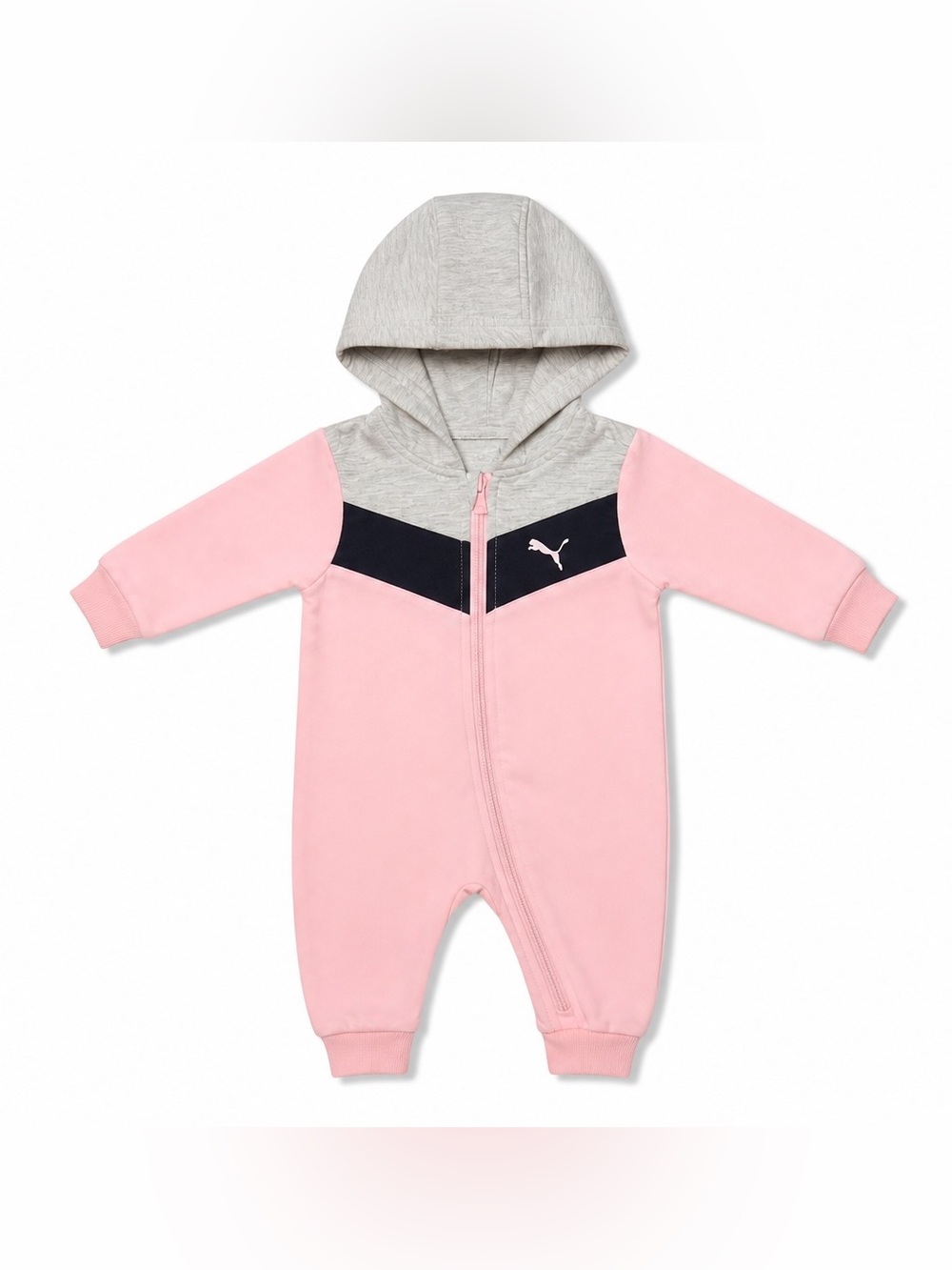 Puma Pink, Gray & Navy Hooded Infant Footie 3-6M